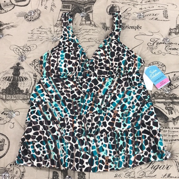 Swim Solutions Print V-Neck Ruffled Tankini Top - Picture 4 of 8